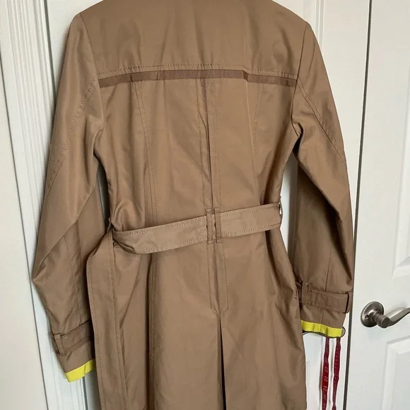 Vince Camuto Tan Khaki Trench Coat with Yellow Trim - Picture 2 of 7